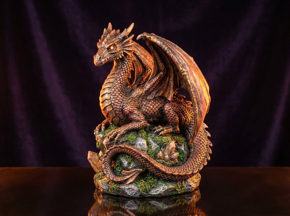 Premium resin statue of a fantasy dragon creature on a rocky base